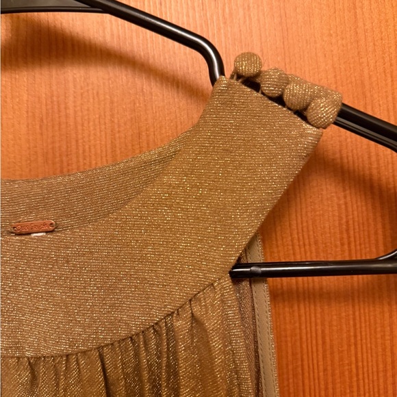 Free People Gold Brown Womens Shimmer Pleated Shift Dress - Picture 5 of 7